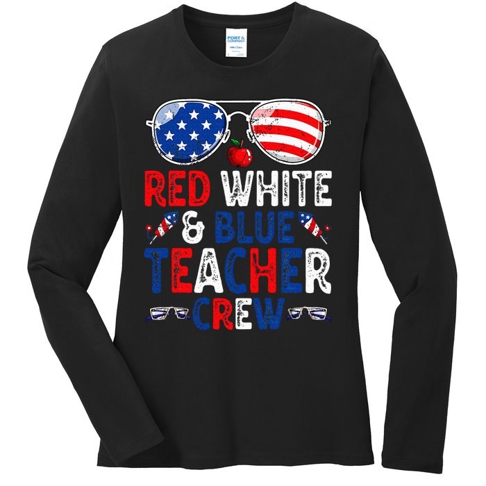 4th Of July Red White & Blue Teacher Crew American Flag Ladies Long Sleeve Shirt