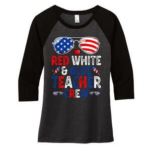 4th Of July Red White & Blue Teacher Crew American Flag Women's Tri-Blend 3/4-Sleeve Raglan Shirt