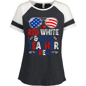 4th Of July Red White & Blue Teacher Crew American Flag Enza Ladies Jersey Colorblock Tee