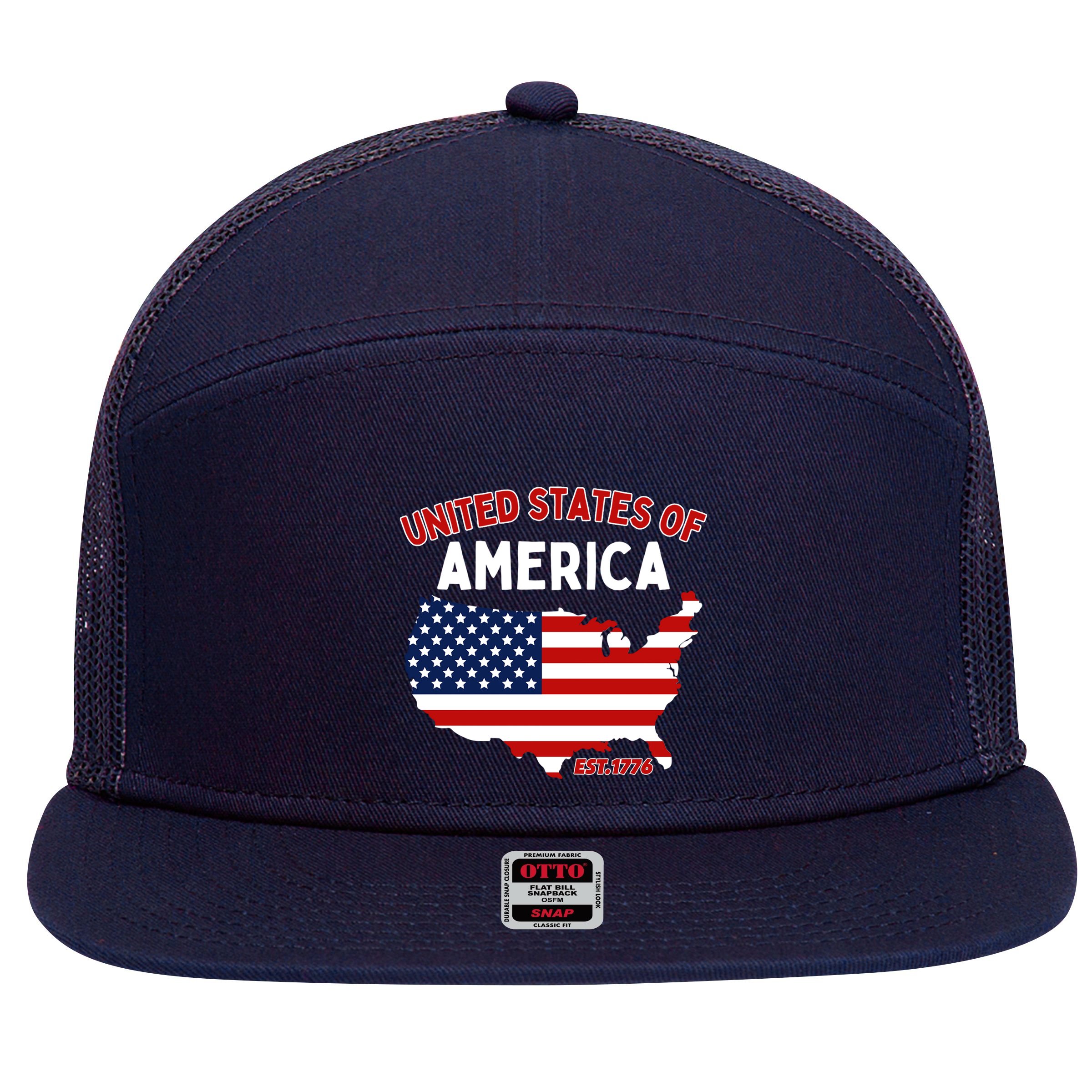 4th Of July United States Of America Est. 1776 7 Panel Mesh Trucker Snapback Hat