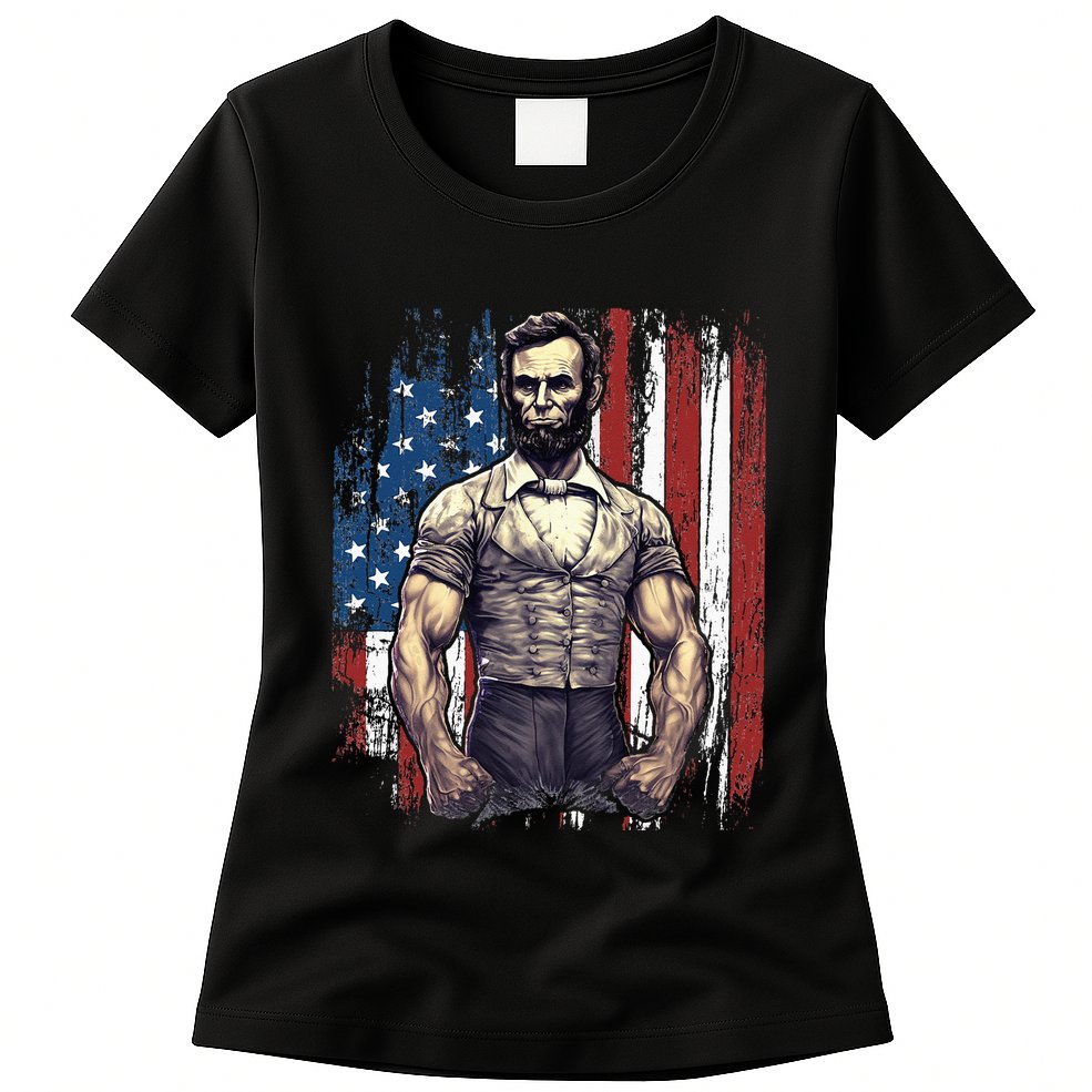 4th of July Patriotic Funny Abraham Lincoln Graphic July 4th Womens T-Shirt