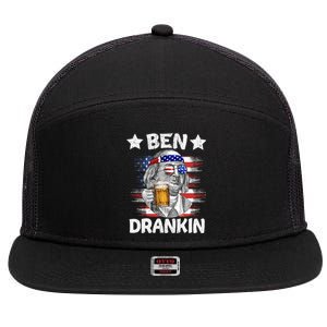 4th Of July Ben Drankin Ing Beer Benjamin Franklin Usa Great Gift 7 Panel Mesh Trucker Snapback Hat