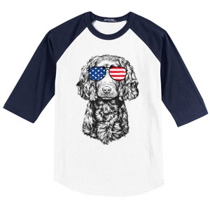 4th Of July Boykin Spaniel Dog Patriotic USA Sunglasses Baseball Sleeve Shirt