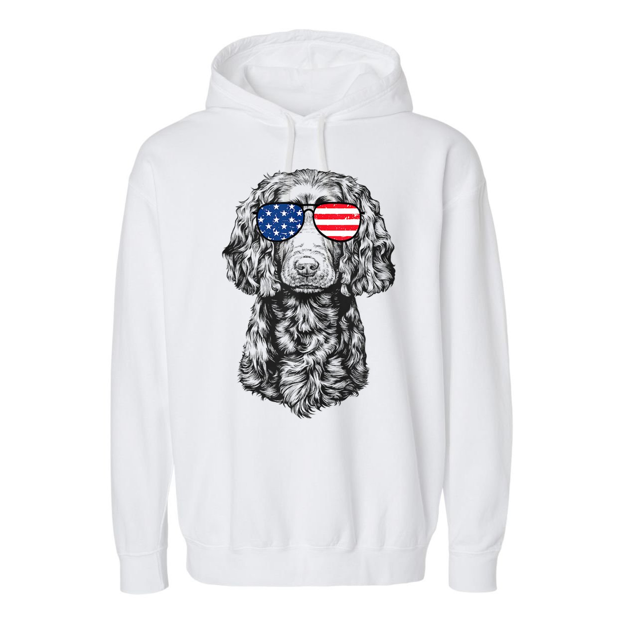 4th Of July Boykin Spaniel Dog Patriotic USA Sunglasses Garment-Dyed Fleece Hoodie