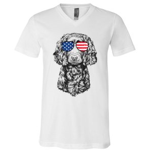 4th Of July Boykin Spaniel Dog Patriotic USA Sunglasses V-Neck T-Shirt