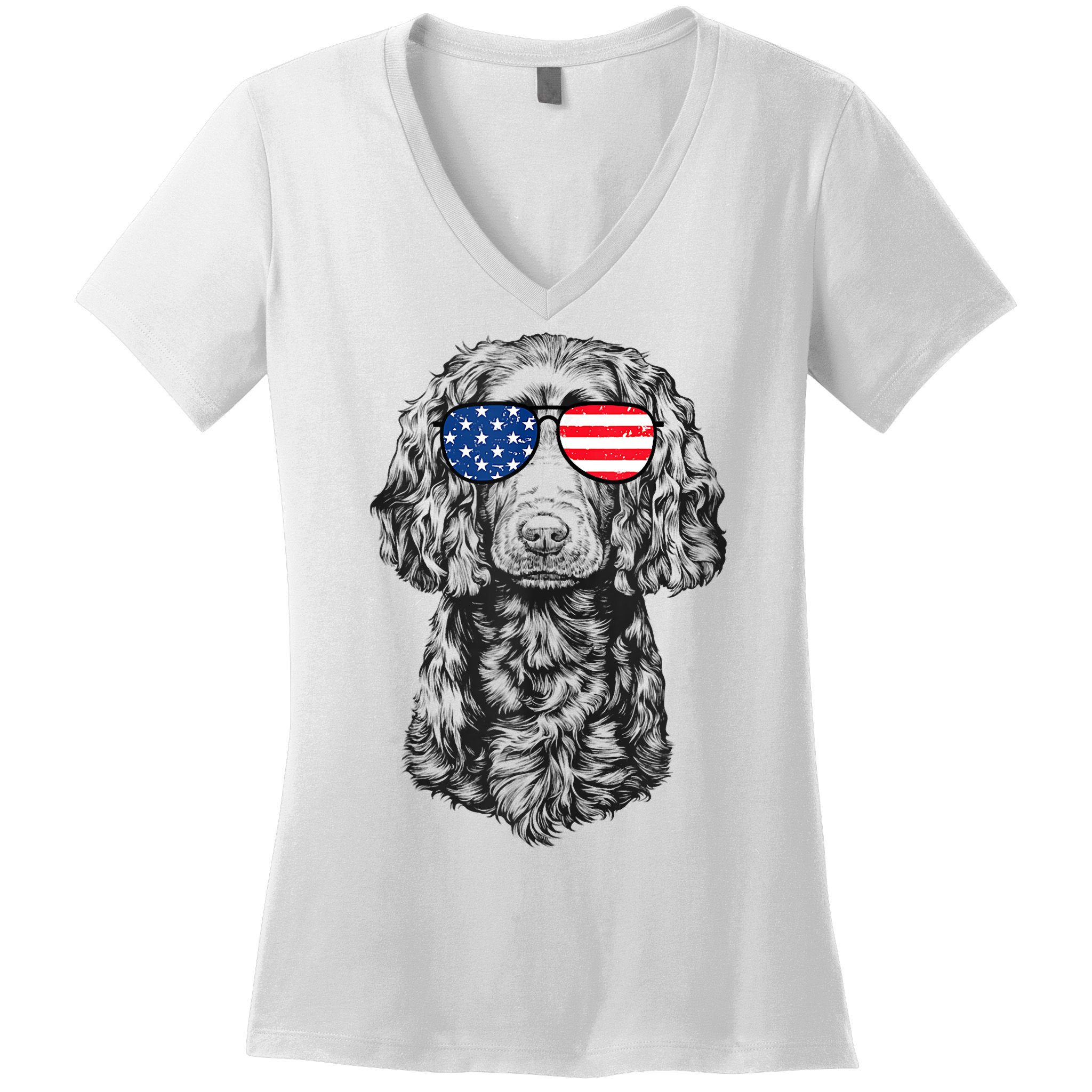 4th Of July Boykin Spaniel Dog Patriotic USA Sunglasses Women's V-Neck T-Shirt