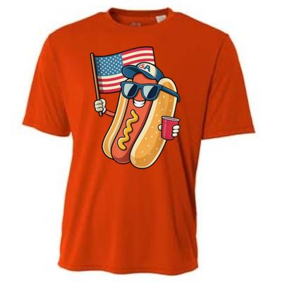 4th Of July Hotdog Funny Patriotic Usa Cooling Performance Crew T-Shirt