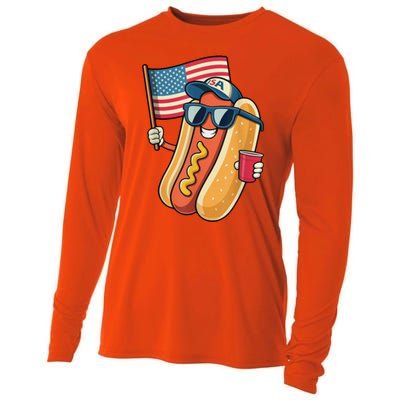 4th Of July Hotdog Funny Patriotic Usa Cooling Performance Long Sleeve Crew