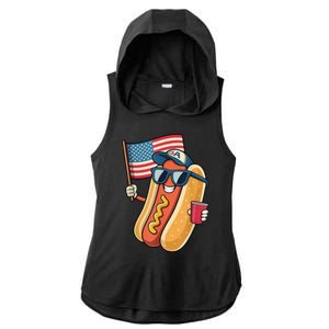 4th Of July Hotdog Funny Patriotic Usa Ladies PosiCharge Tri-Blend Wicking Draft Hoodie Tank