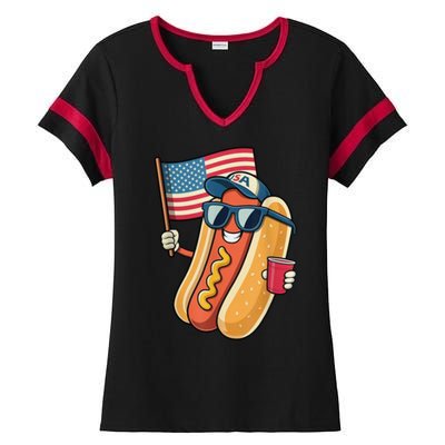 4th Of July Hotdog Funny Patriotic Usa Ladies Halftime Notch Neck Tee