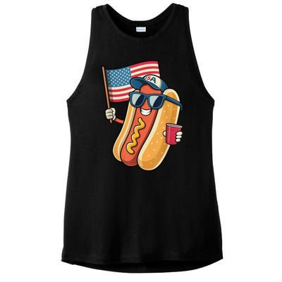 4th Of July Hotdog Funny Patriotic Usa Ladies PosiCharge Tri-Blend Wicking Tank