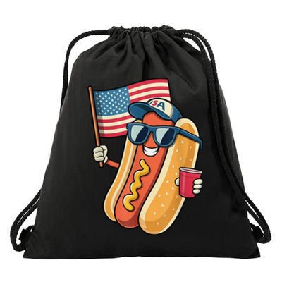 4th Of July Hotdog Funny Patriotic Usa Drawstring Bag