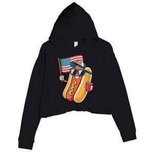 4th Of July Hotdog Funny Patriotic Usa Crop Fleece Hoodie