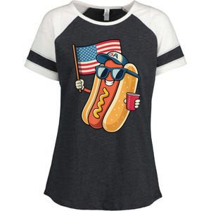 4th Of July Hotdog Funny Patriotic Usa Enza Ladies Jersey Colorblock Tee