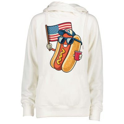 4th Of July Hotdog Funny Patriotic Usa Womens Funnel Neck Pullover Hood