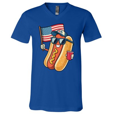 4th Of July Hotdog Funny Patriotic Usa V-Neck T-Shirt