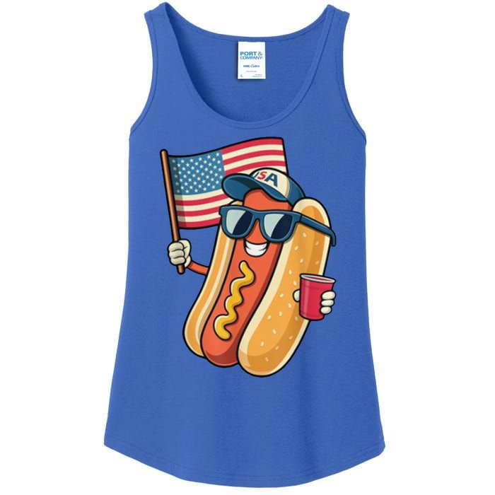 4th Of July Hotdog Funny Patriotic Usa Ladies Essential Tank