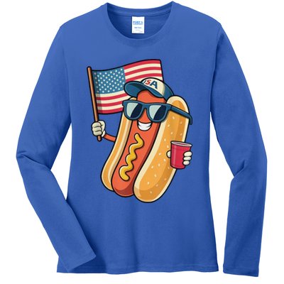 4th Of July Hotdog Funny Patriotic Usa Ladies Long Sleeve Shirt