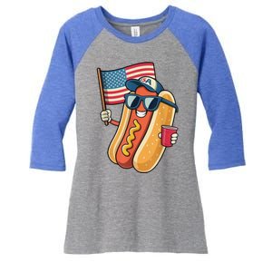 4th Of July Hotdog Funny Patriotic Usa Women's Tri-Blend 3/4-Sleeve Raglan Shirt