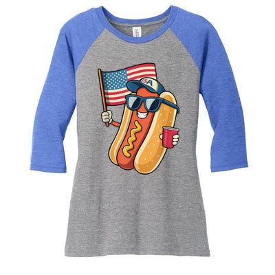 4th Of July Hotdog Funny Patriotic Usa Women's Tri-Blend 3/4-Sleeve Raglan Shirt