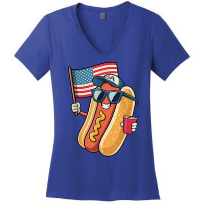 4th Of July Hotdog Funny Patriotic Usa Women's V-Neck T-Shirt