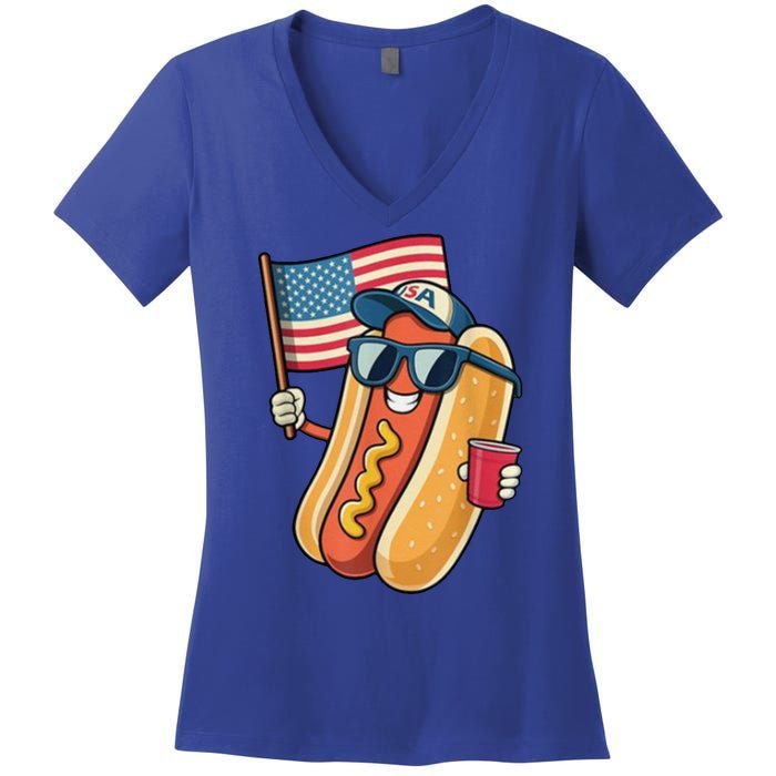 4th Of July Hotdog Funny Patriotic Usa Women's V-Neck T-Shirt