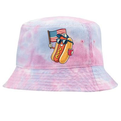 4th Of July Hotdog Funny Patriotic Usa Tie-Dyed Bucket Hat