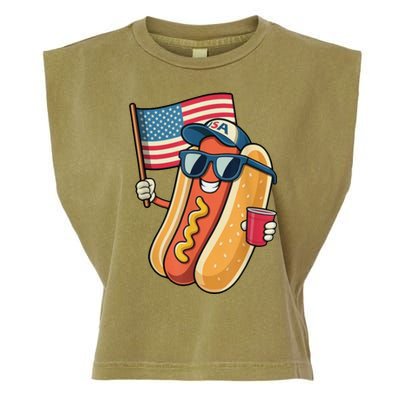 4th Of July Hotdog Funny Patriotic Usa Garment-Dyed Women's Muscle Tee