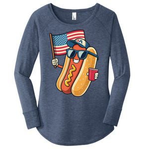 4th Of July Hotdog Funny Patriotic Usa Women's Perfect Tri Tunic Long Sleeve Shirt