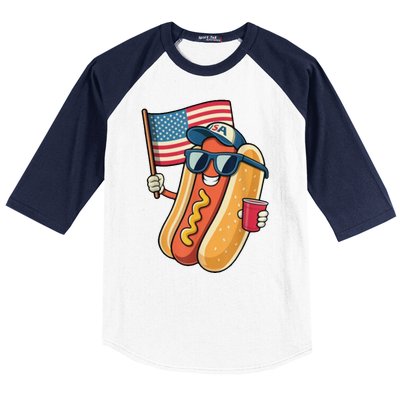 4th Of July Hotdog Funny Patriotic Usa Baseball Sleeve Shirt