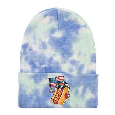 4th Of July Hotdog Funny Patriotic Usa Tie Dye 12in Knit Beanie