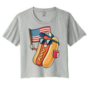 4th Of July Hotdog Funny Patriotic Usa Women's Crop Top Tee