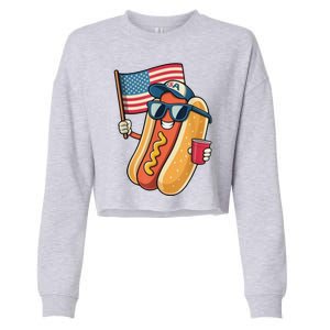 4th Of July Hotdog Funny Patriotic Usa Cropped Pullover Crew