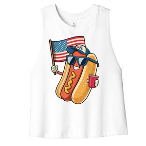 4th Of July Hotdog Funny Patriotic Usa Women's Racerback Cropped Tank