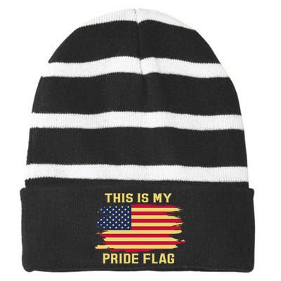 4th of July This Is My Pride Flag USA American Patriotic Striped Beanie with Solid Band