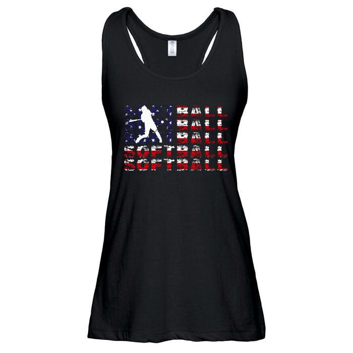 4th Of July Softball American Flag Ladies Essential Flowy Tank