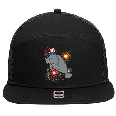4th Of July Manatee Marine Biologist Patriotic Fireworks 7 Panel Mesh Trucker Snapback Hat