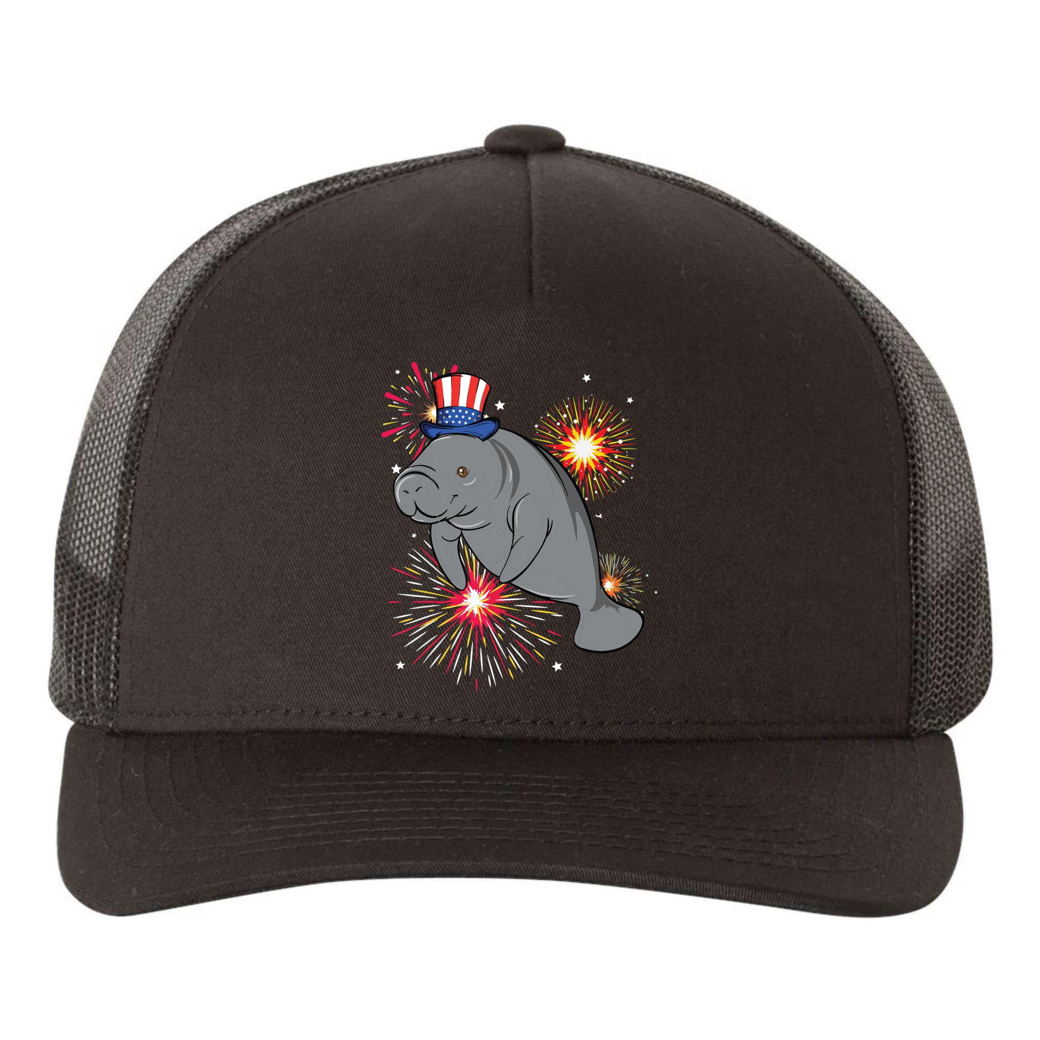 4th Of July Manatee Marine Biologist Patriotic Fireworks Yupoong Adult 5-Panel Trucker Hat