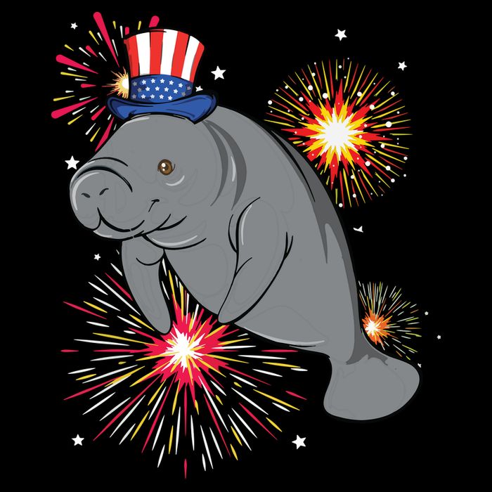 4th Of July Manatee Marine Biologist Patriotic Fireworks Cooling Performance Crew T-Shirt
