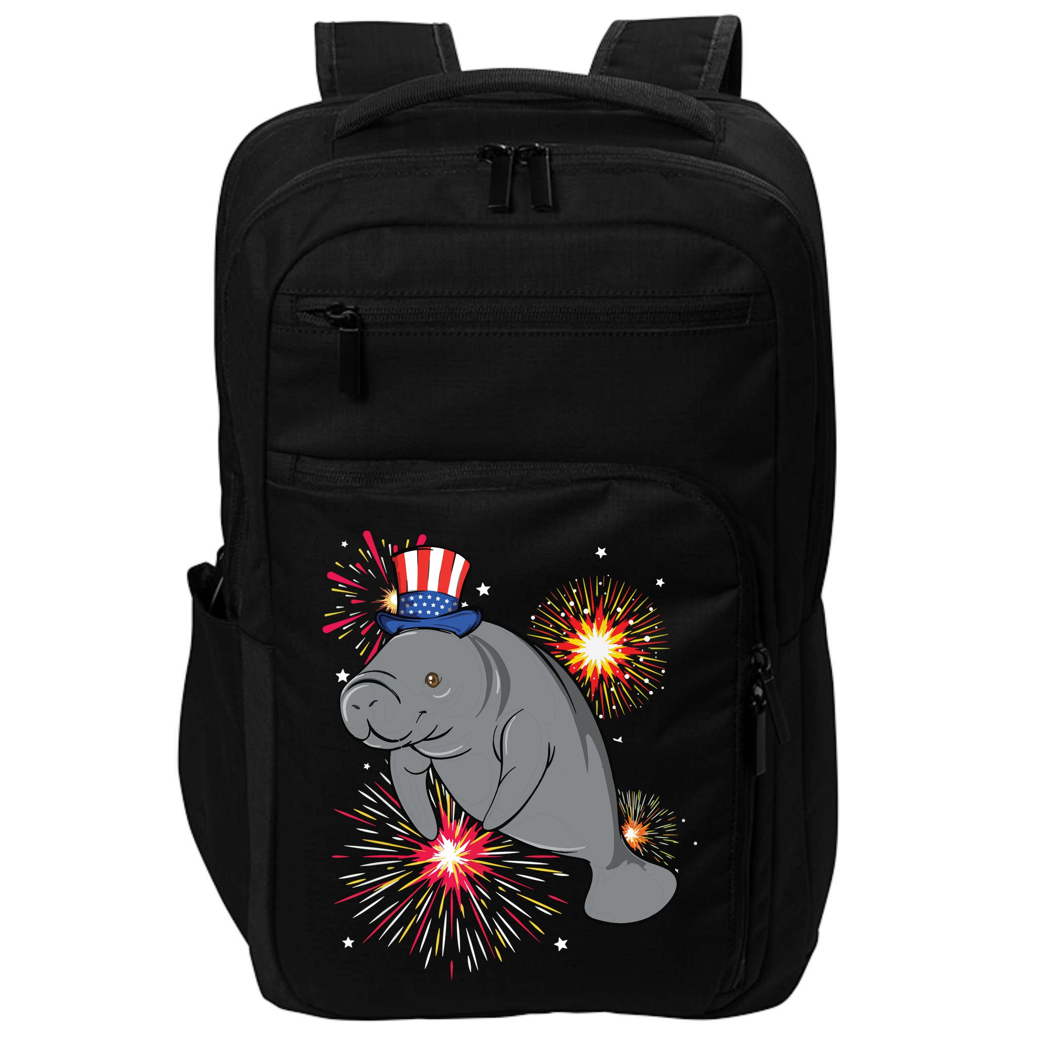 4th Of July Manatee Marine Biologist Patriotic Fireworks Impact Tech Backpack