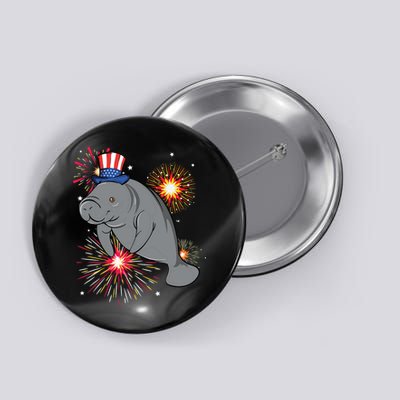 4th Of July Manatee Marine Biologist Patriotic Fireworks Button