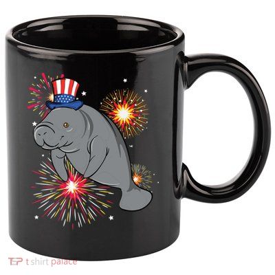 4th Of July Manatee Marine Biologist Patriotic Fireworks 11oz C Handle Ceramic Mug