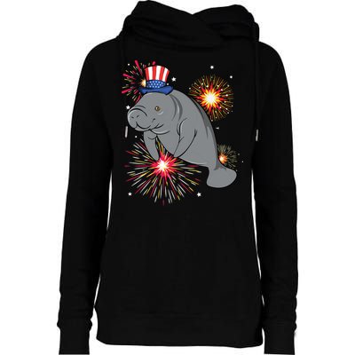 4th Of July Manatee Marine Biologist Patriotic Fireworks Womens Funnel Neck Pullover Hood