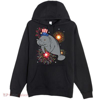 4th Of July Manatee Marine Biologist Patriotic Fireworks Premium Pullover Hoodie