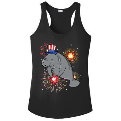 4th Of July Manatee Marine Biologist Patriotic Fireworks Ladies PosiCharge Competitor Racerback Tank