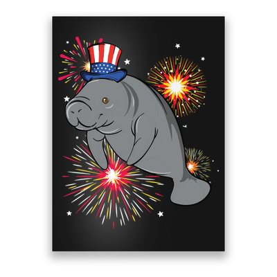 4th Of July Manatee Marine Biologist Patriotic Fireworks Poster