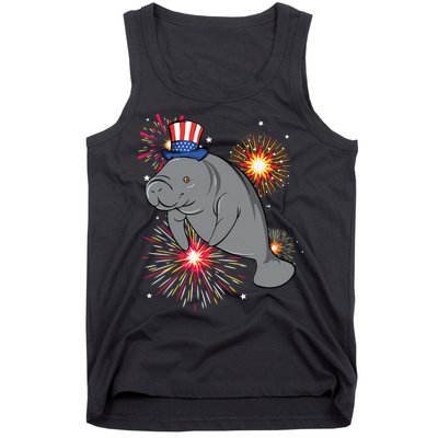 4th Of July Manatee Marine Biologist Patriotic Fireworks Tank Top