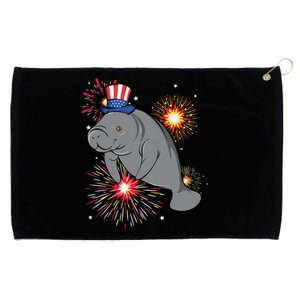 4th Of July Manatee Marine Biologist Patriotic Fireworks Grommeted Golf Towel