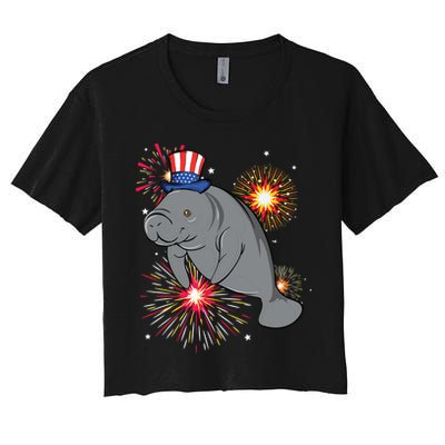 4th Of July Manatee Marine Biologist Patriotic Fireworks Crop Top