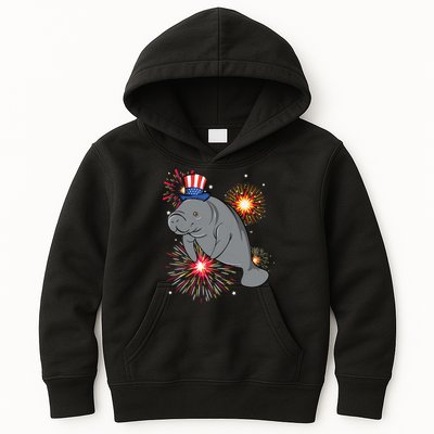 4th Of July Manatee Marine Biologist Patriotic Fireworks Kids Hoodie